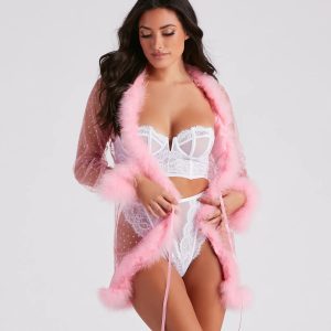 Dream Girl Glitter Heart Marabou Feather Robe