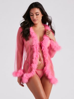 Fab And Flirtatious Feather Robe And Panty Set