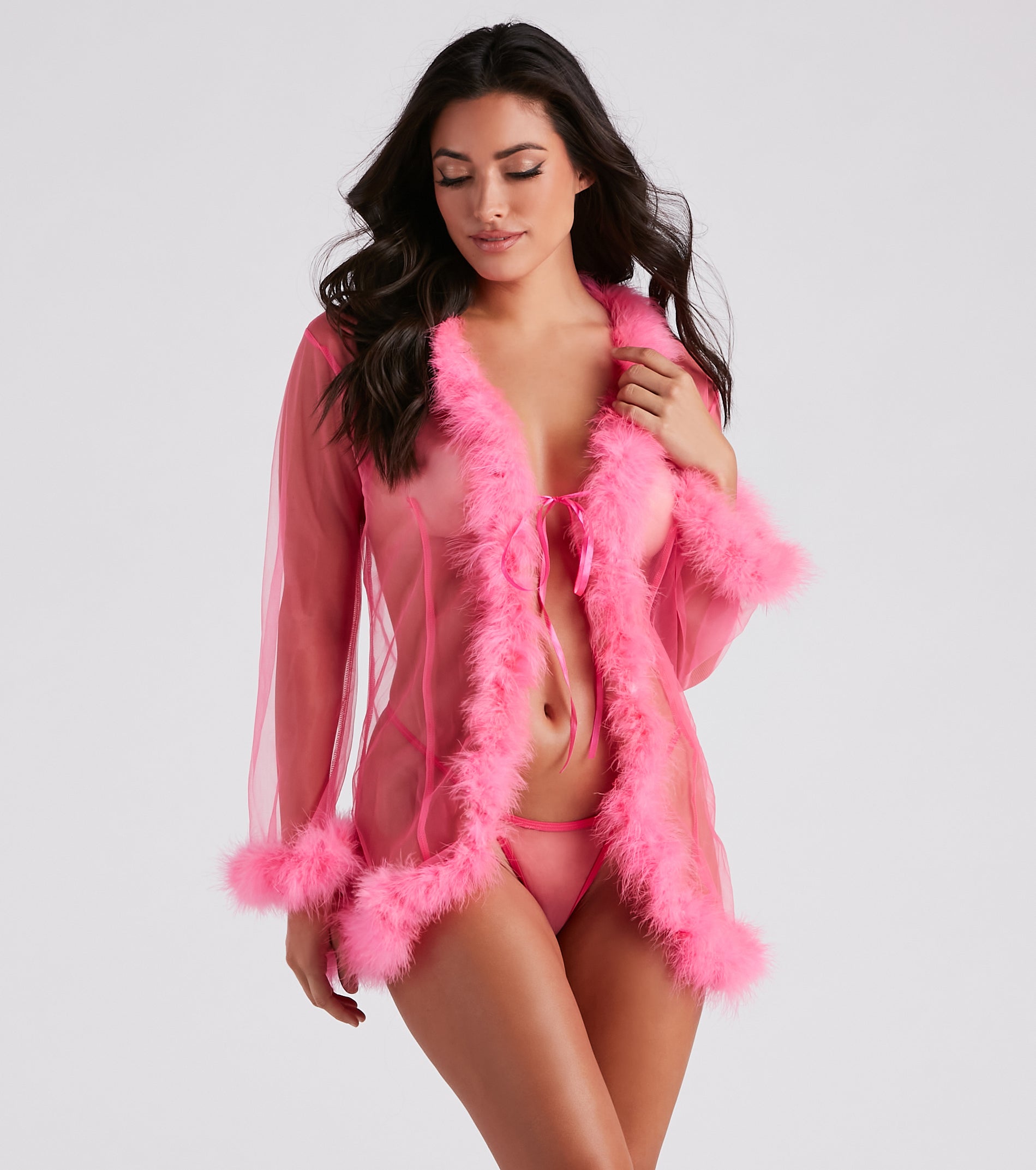 Fab And Flirtatious Feather Robe And Panty Set