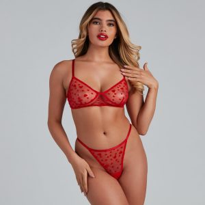 Forever Flirty Flocked Heart Lingerie Set