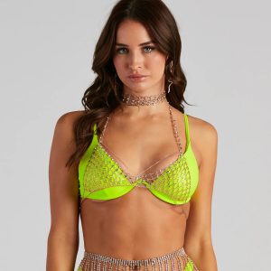 Feel The Beat Rhinestone Choker Bra