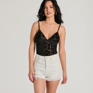 Attention Getter V-Neck Sheer Mesh Bodysuit