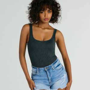 Simply Effortless Square Neck Rib Knit Bodysuit