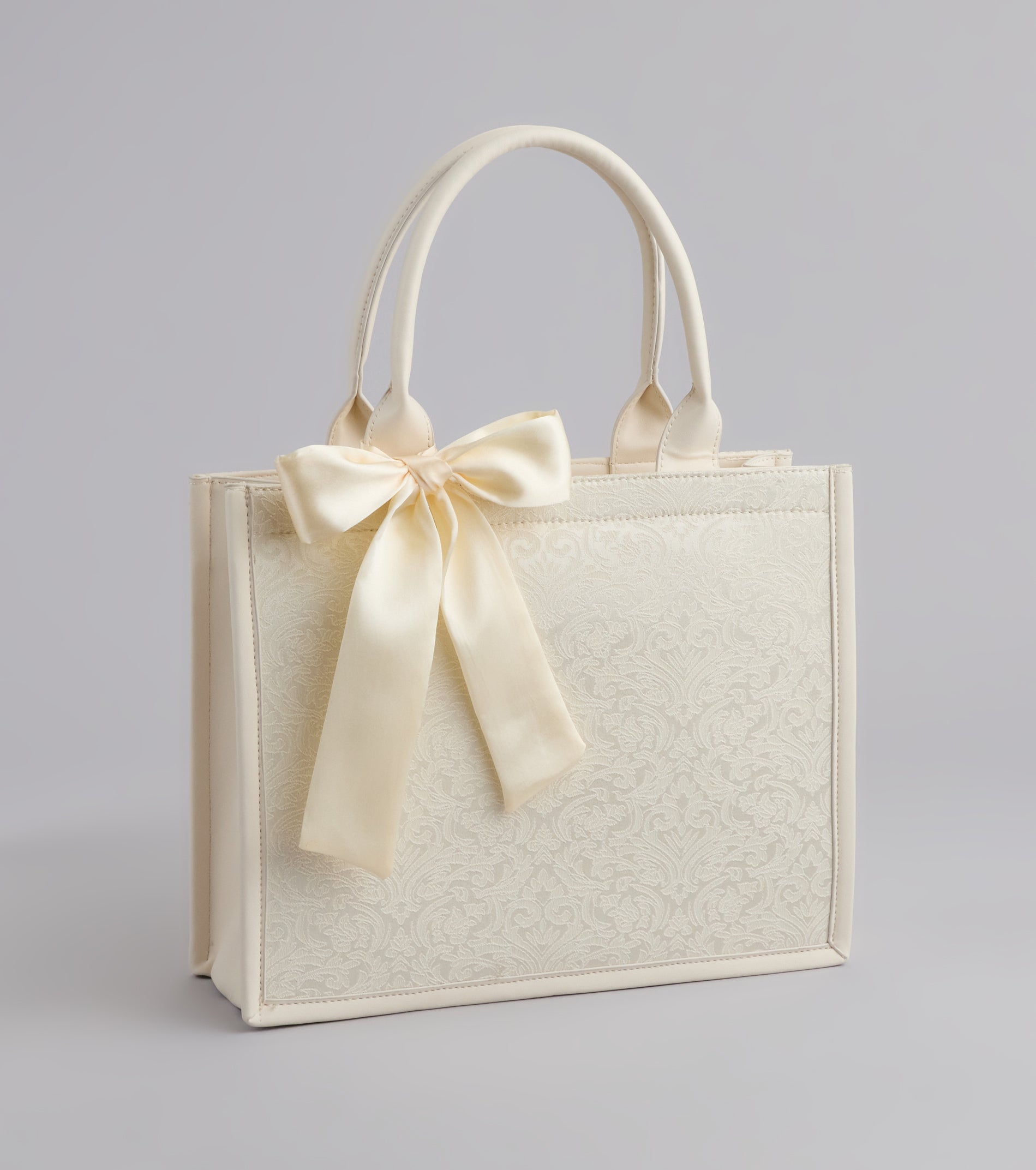 Scenic Embroidered Satin Bow Tote Bag - Image 4