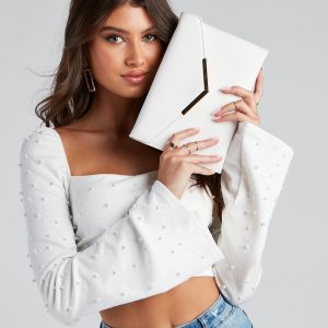 Classy Lady Flap Metal Trim Clutch