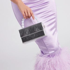 Pretty Posh Metallic Faux Pearl Handbag