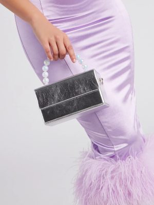 Pretty Posh Metallic Faux Pearl Handbag