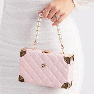 Chic Details Pearl Top Handle Quilted Handbag