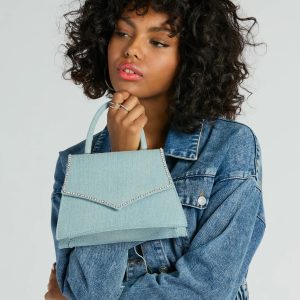 Radiant Rhinestone Trim Denim Mini Bag