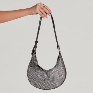 Glam Direction Rhinestone Mesh Shoulder Bag