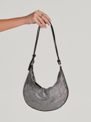 Glam Direction Rhinestone Mesh Shoulder Bag
