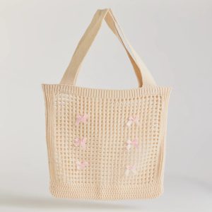 Cute Vibes Satin Bow Crochet Tote Bag