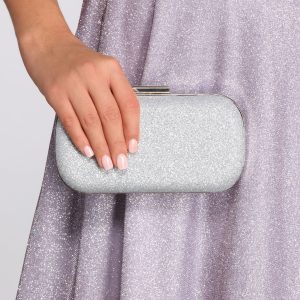 Rounded Glitter Mesh Clutch