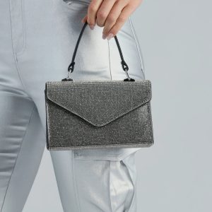 Glam Up Rhinestone Envelope Top Handle Bag