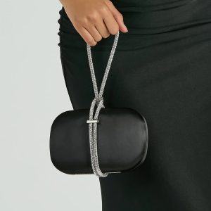 Cordially Invited Rhinestone Strap Satin Clutch