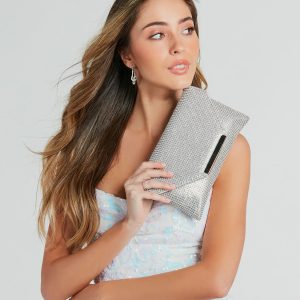 Luxe Shimmer Iridescent Rhinestone Envelope Clutch
