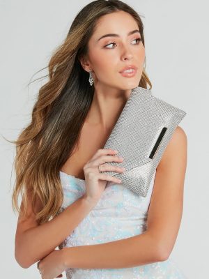 Luxe Shimmer Iridescent Rhinestone Envelope Clutch