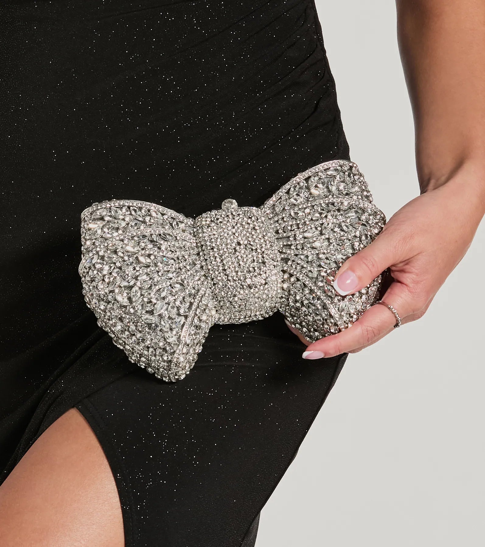 Looks So Divine Rhinestone Bow Minaudiere Clutch - Image 2