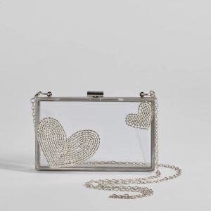 Heart's Content Rhinestone Clear Box Bag