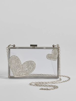 Heart's Content Rhinestone Clear Box Bag