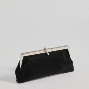 Luxurious Rhinestone Trim Velvet Clutch Bag