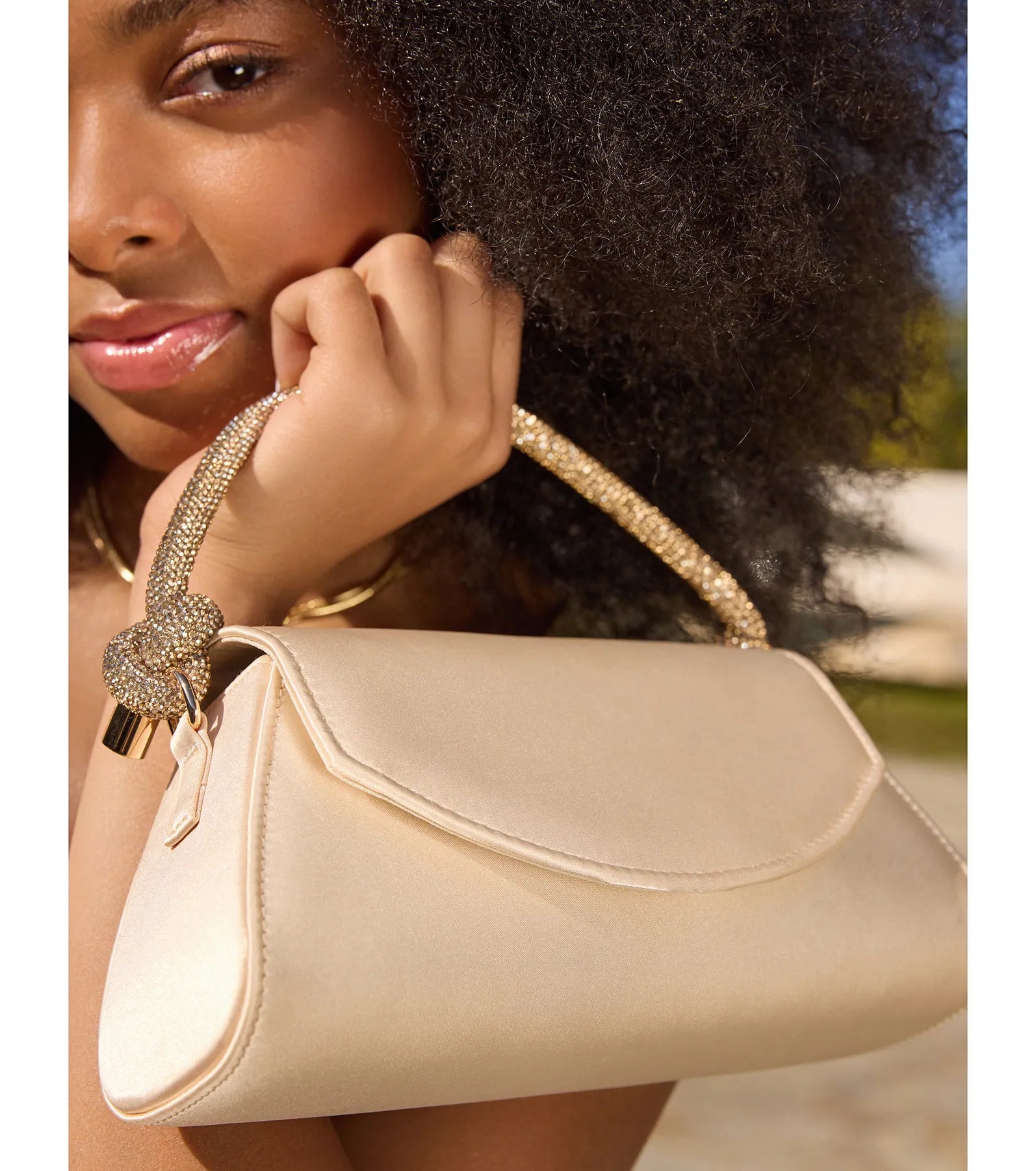 Glam Aspiration Rhinestone Strap Satin Handbag - Image 6