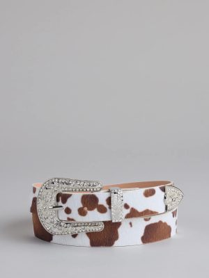 Glam By The Countryside Cow Rhinestone Buckle Belt