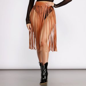 Rockin' Hun' Faux Leather Fringe Belted Skirt