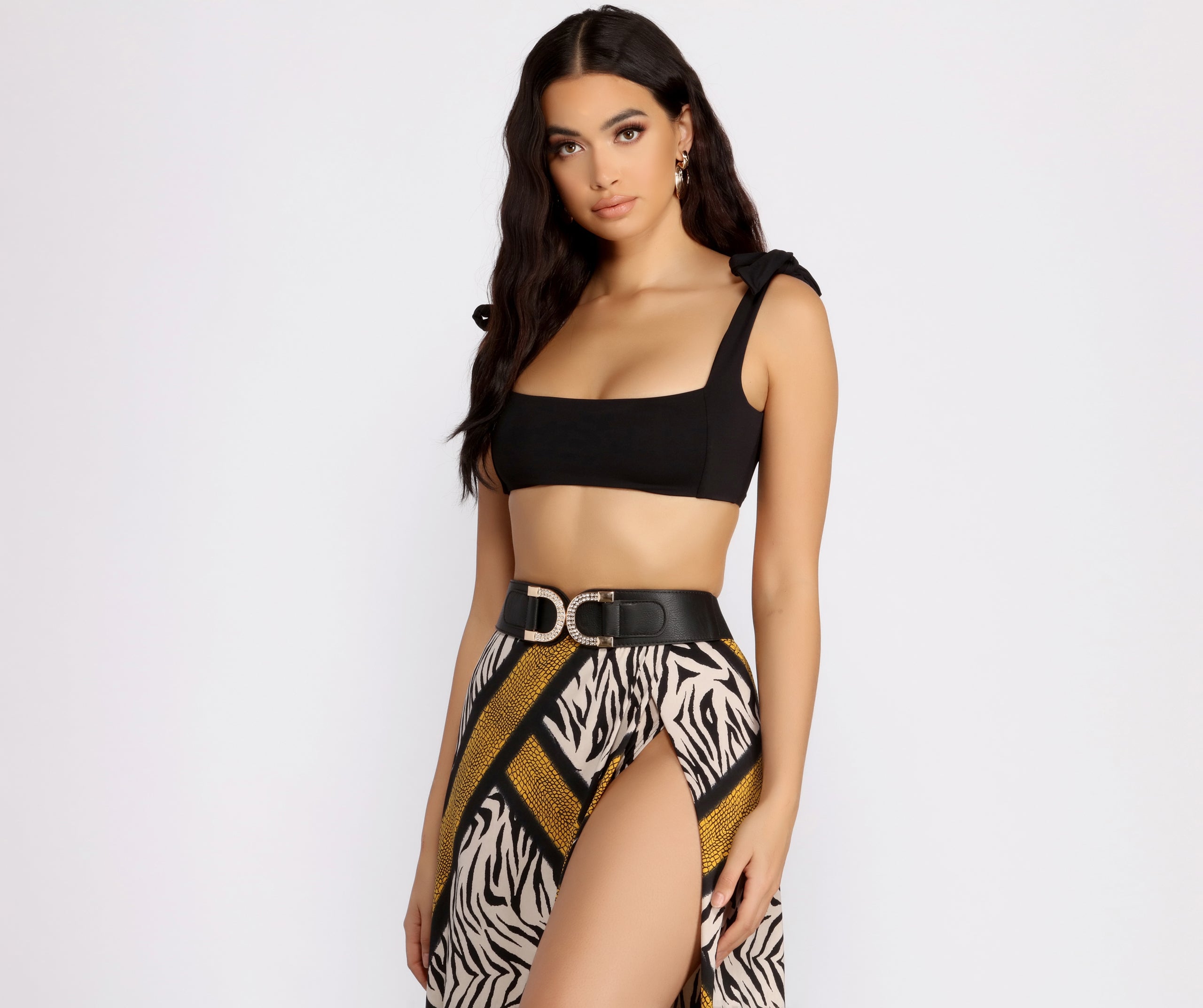 Lucky U Double Buckle Faux Leather Stretch Belt - Image 3