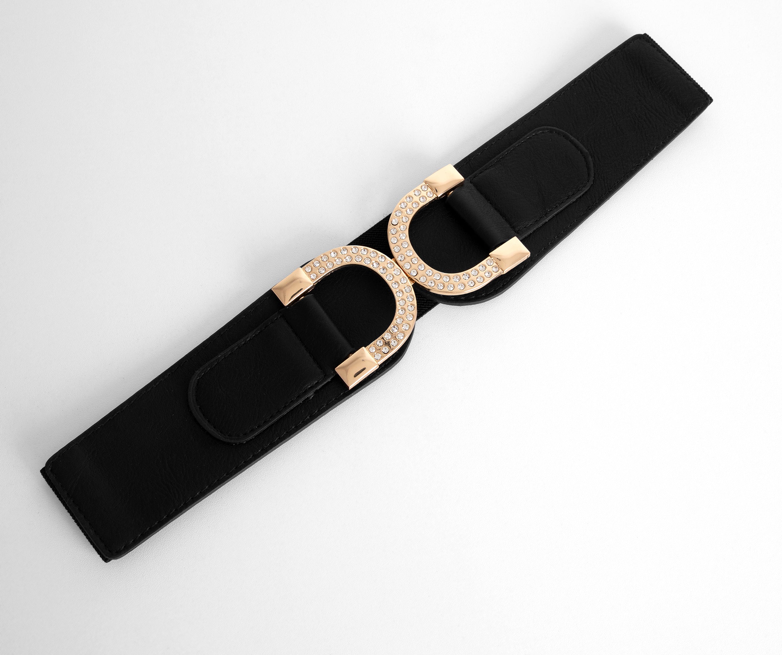 Lucky U Double Buckle Faux Leather Stretch Belt - Image 4