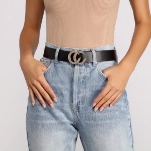 Double C Buckle Rhinestone Belt