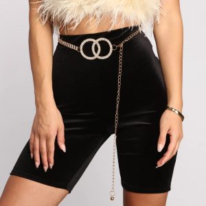 Double O-Ring Rhinestone Chain Belt