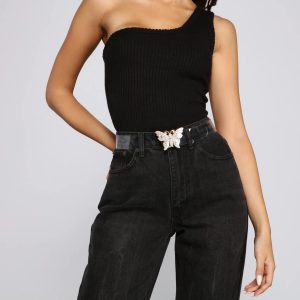 Rhinestone Butterfly Buckle Clear Belt