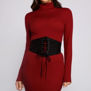 Faux Suede Lace-Up Corset Belt