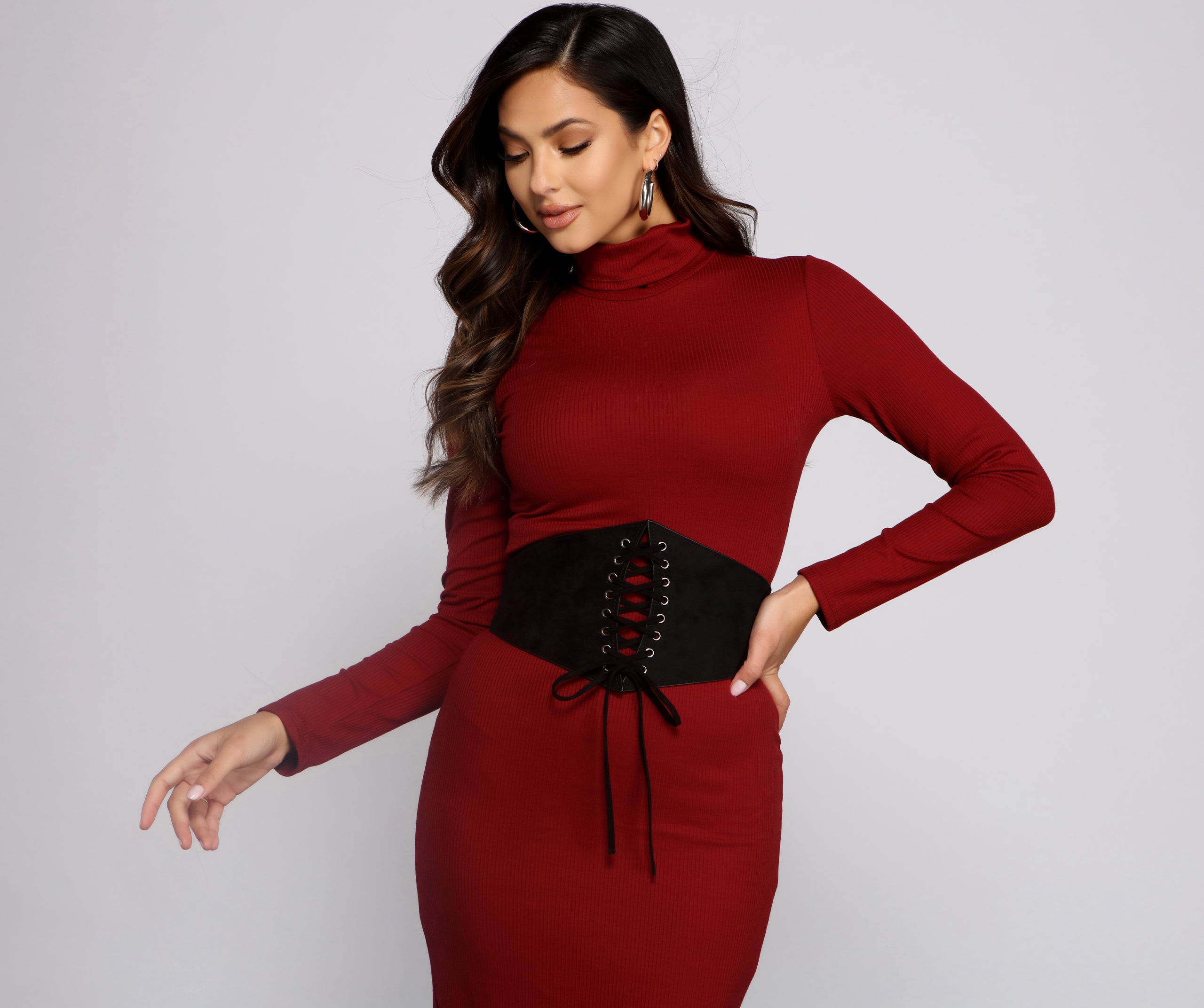 Faux Suede Lace-Up Corset Belt - Image 3