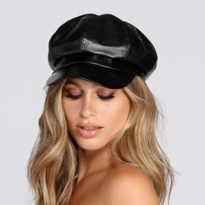 Faux Leather Cabby Hat