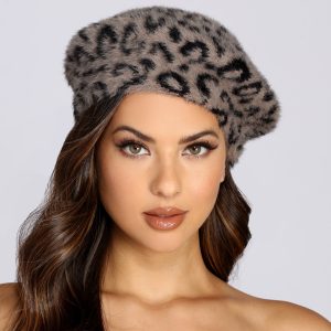 Leopard Print Fuzzy Beret