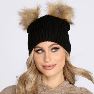 Double Pom Pom Knit Beanie