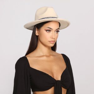 Tribal Print Faux Wool Panama Hat