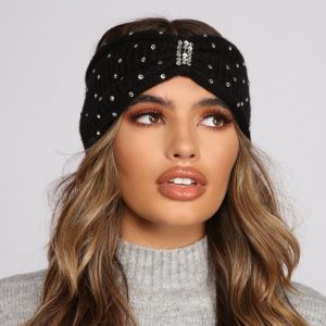 Rhinestone Bow Front Knit Headband