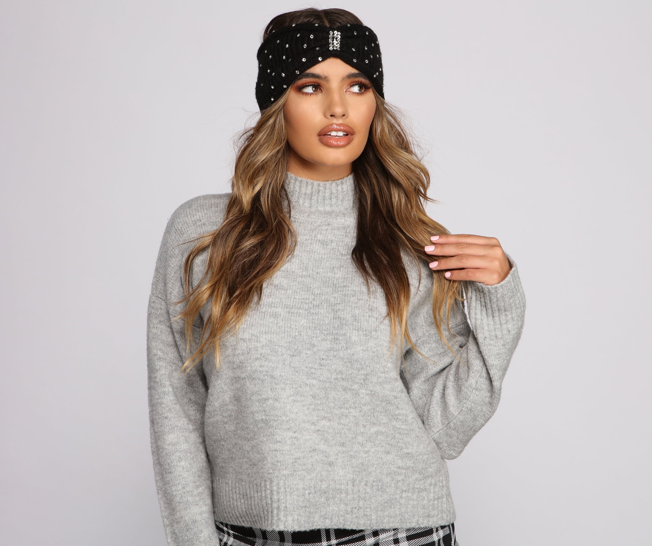 Rhinestone Bow Front Knit Headband - Image 2