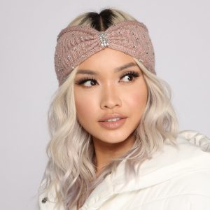 Soft Glam Rhinestone Bow Front Knit Headband