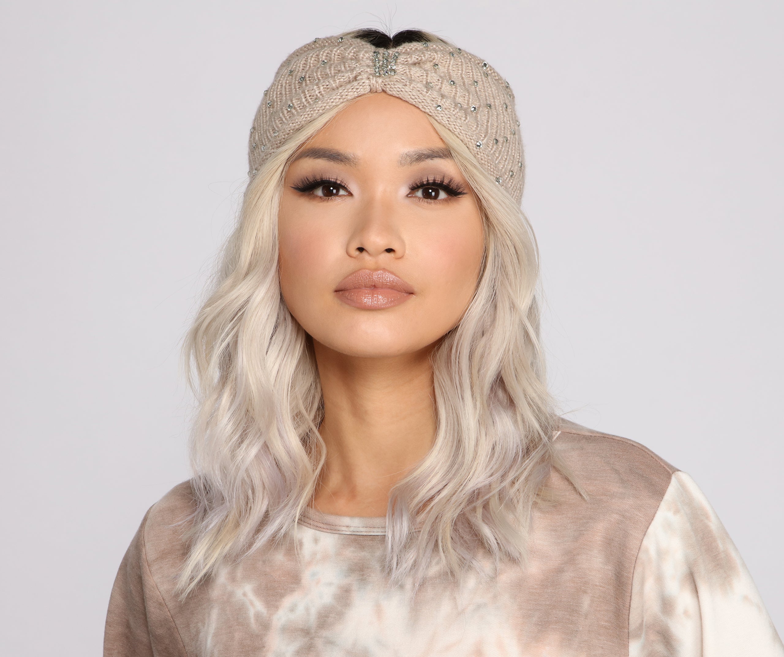 Rhinestone Bow Front Knit Headband - Image 3