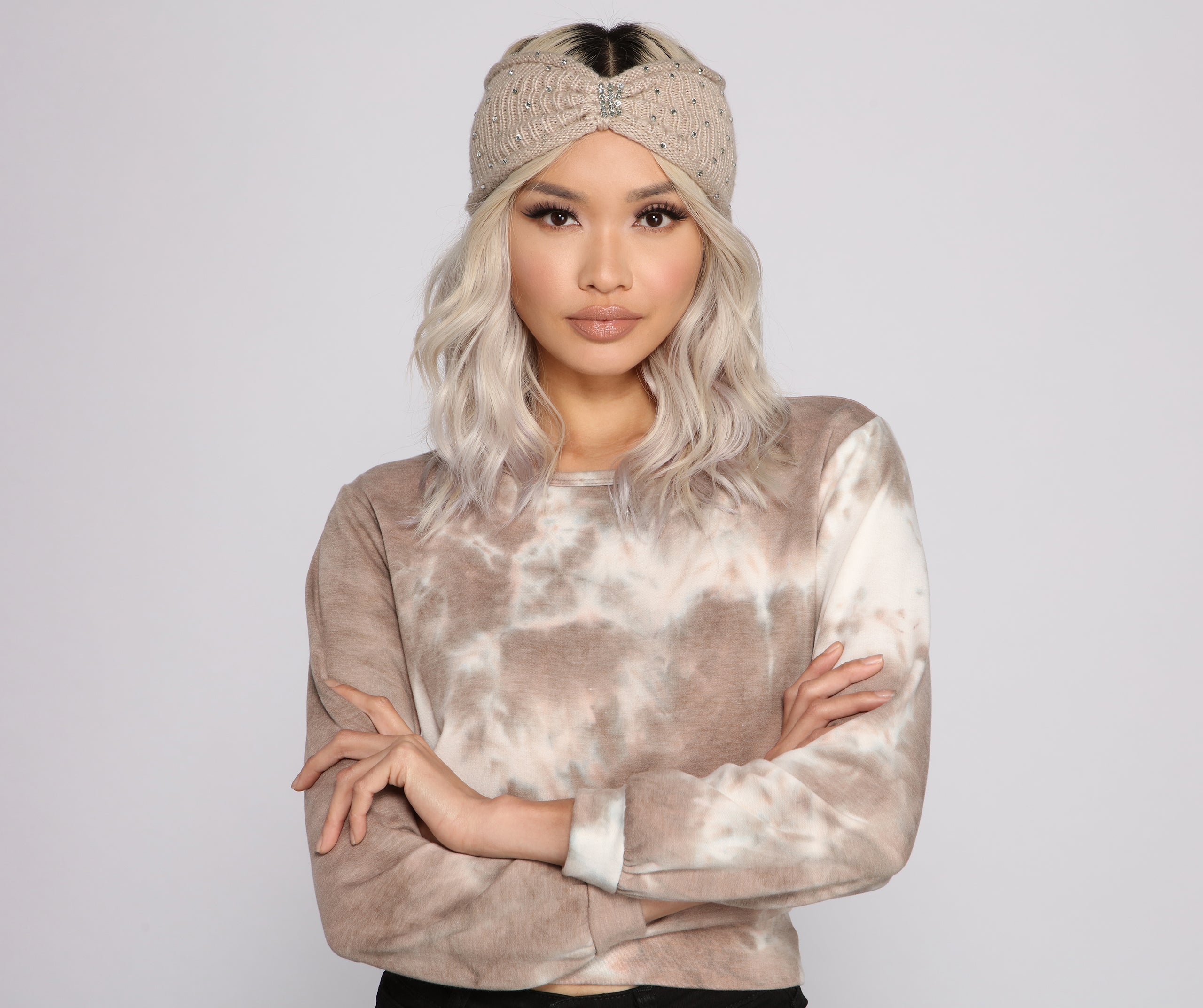 Rhinestone Bow Front Knit Headband - Image 4