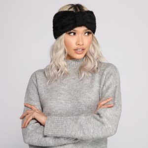 Fuzzy Faux Fur Bow Front Headband