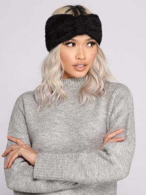 Fuzzy Faux Fur Bow Front Headband