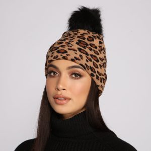 Leopard Print Pom Pom Beanie
