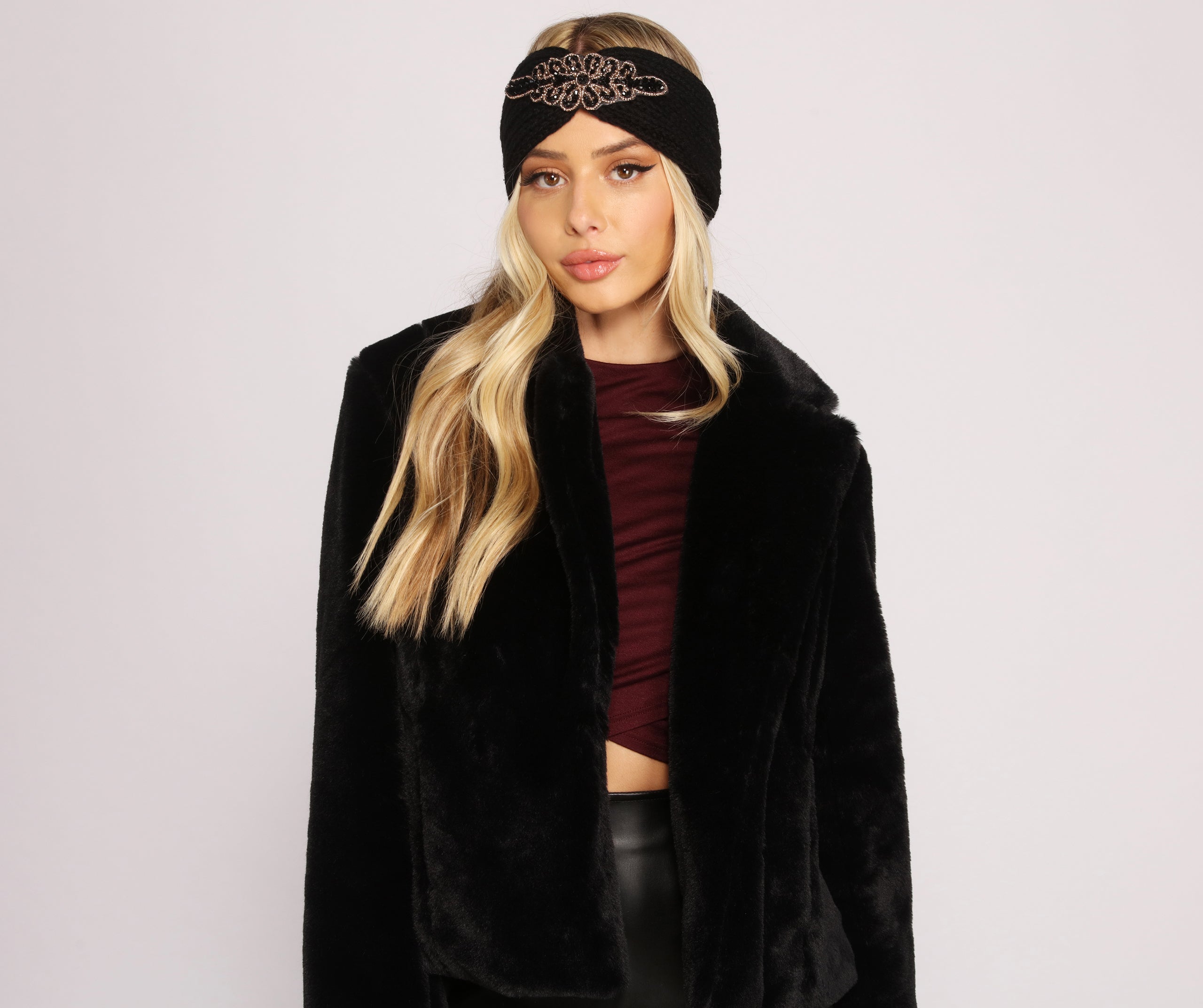 Glitzy Gemstone Applique Knit Headband - Image 2