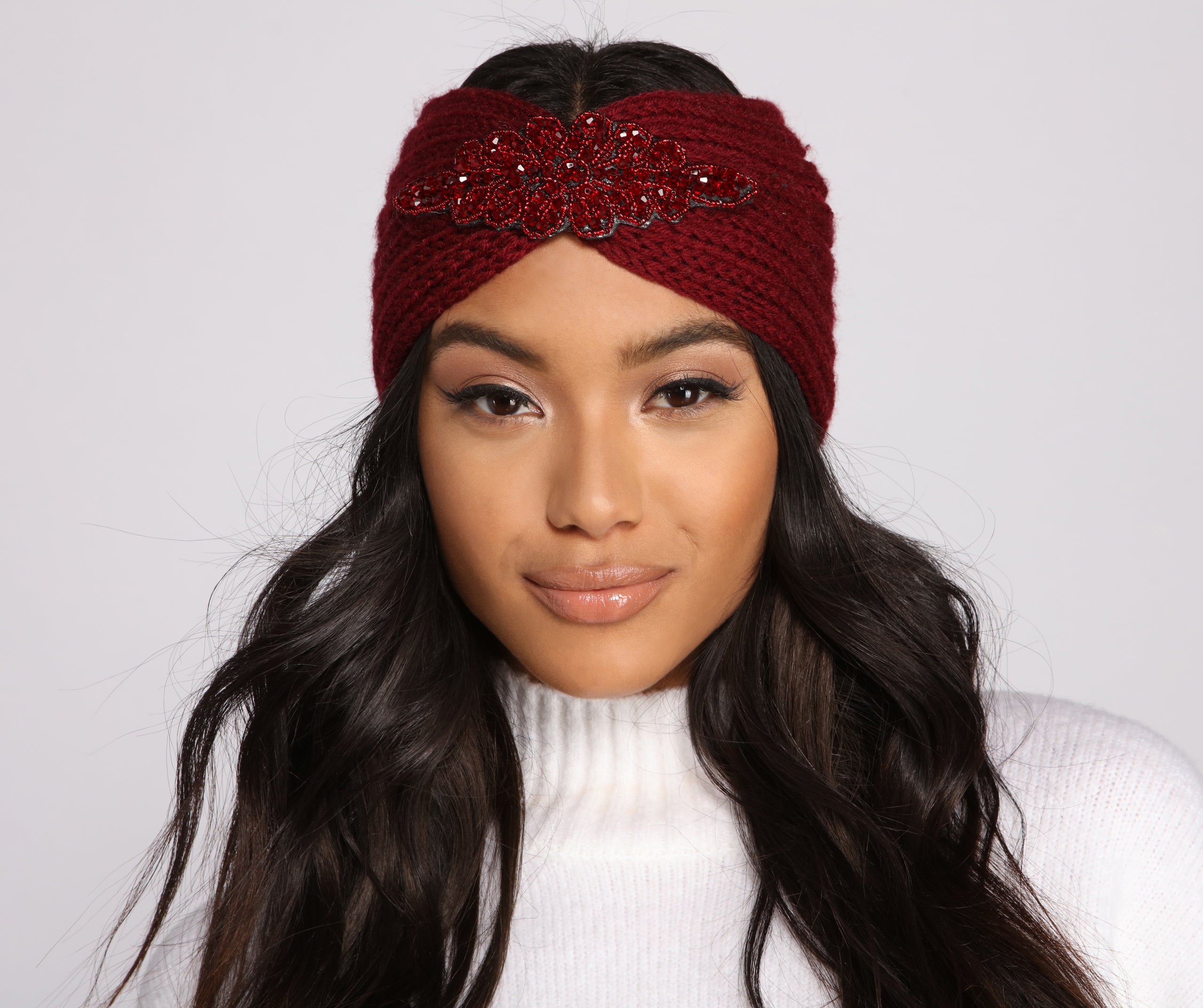 Glitzy Gemstone Applique Knit Headband - Image 3