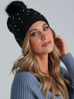 Rhinestone And Pearl Luxe Knit Beanie